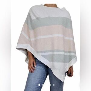 NWT Barefoot Dreams Ocean Breeze Striped Women's Sweater Poncho OS